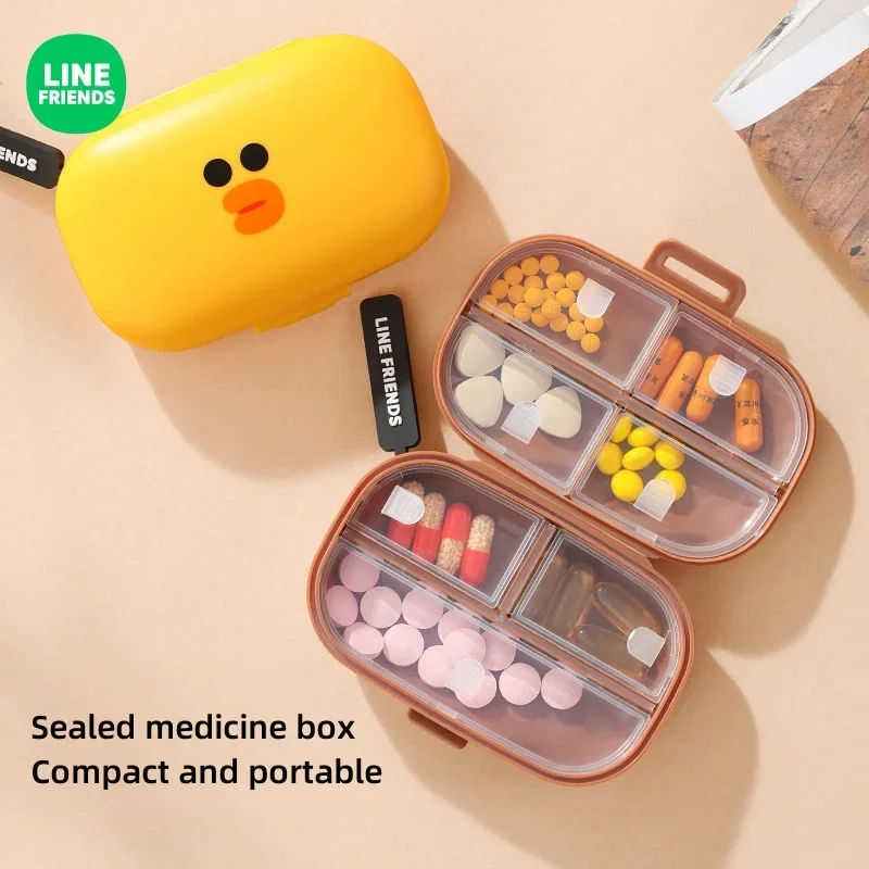 LINE FRIENDS Brown Anime Kawaii Split Pack Sealed Medicine Box SALLY Portable Cover Divided Storage Box Moisture Proof Dispenser