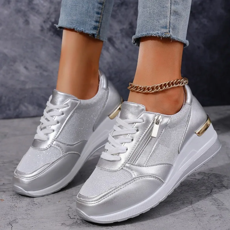 

Hot Sale Women's Sneakers Fashion Side Zip Running Shoes for Women Comfortable Wedge Sport Shoes Breathable Light Walking Shoes