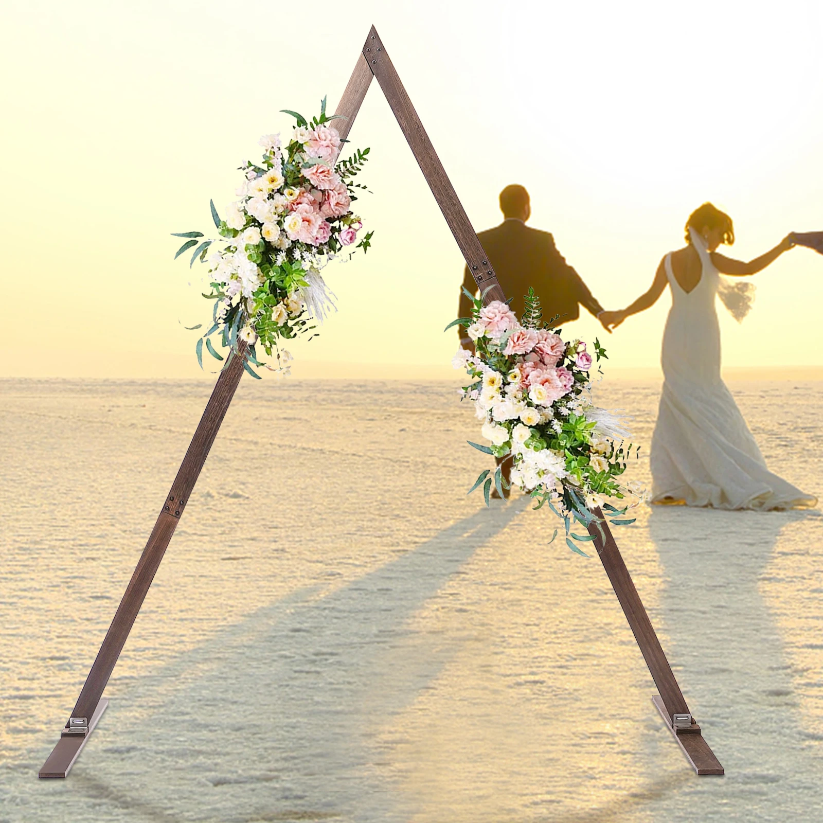 

6.9*8.2ft Triangle Wooden Wedding Arch Background Bracket Flower Balloon Frame Stand for Indoor Outdoor Party Garden Decoration