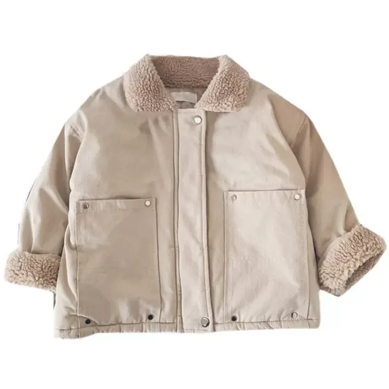Boys Girls Fleece Lined Coats Winter Thickened Plus Velvet Cotton Jacket Kids Padded Parka Children's Clothing Outerwear 2-10Y