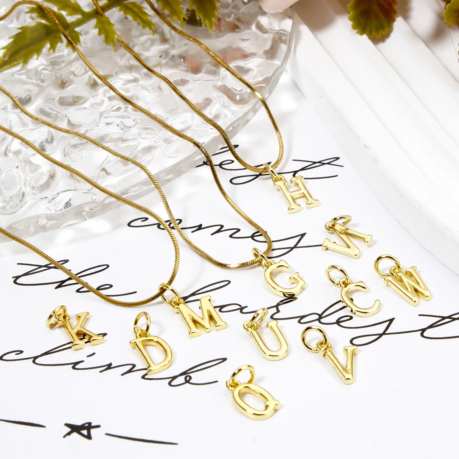 5 Piece Brass Charms 18K Gold Plated Capital Alphabet Initial 26 Letter \