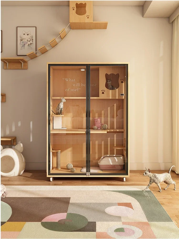 

Cat Villa Cat Cage Household Large Indoor Space Crawling Frame Cabinet House House Double Layer Solid Wood N