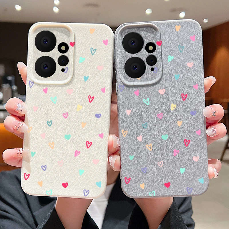 Colorful Love Hearts Case For Xiaomi 13T Pro Funda Redmi Note 13 12 14 11 Pro 5G Luxury Leather Texture Silicone Phone Cover