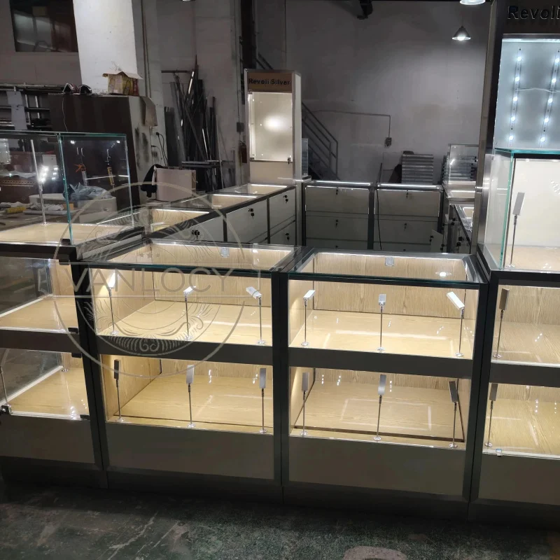 custom.VANLOCY Design Custom Jewelry Store Display Cabinets Glass Wall Showcase with Rotating Feature Watch Jewellery Sh
