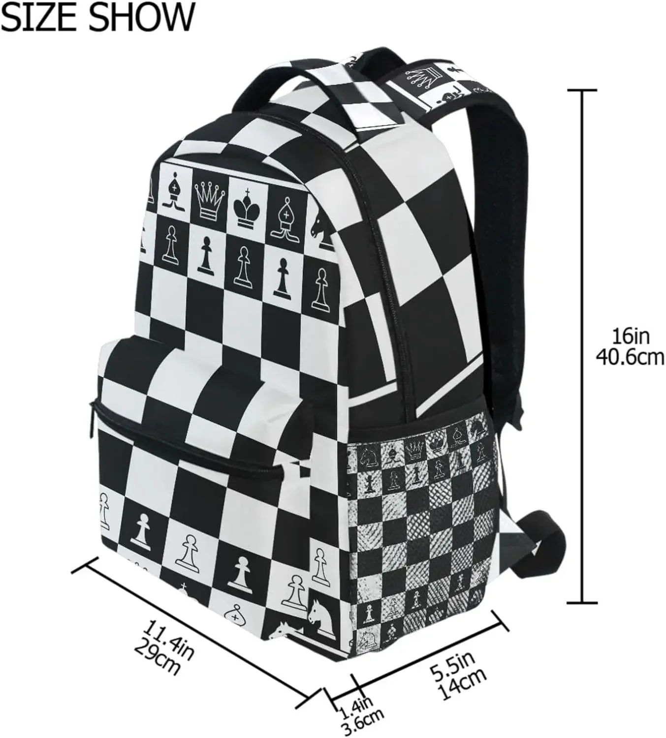 Black White Chess Board Backpack Plaid Bookbag Daypack Travel Hiking Camping School Laptop Bag