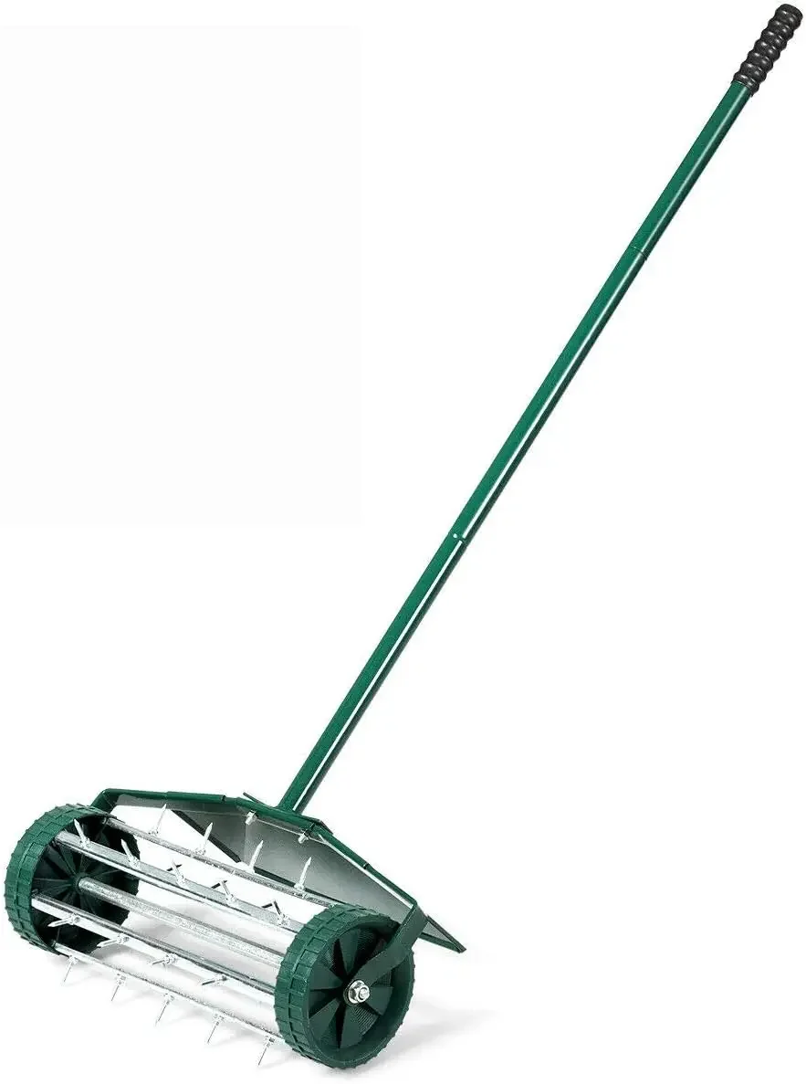 

Rolling Lawn Aerator, 18-Inch Garden Yard Rotary Push Tine Heavy Duty Spike Soil Aeration, Manual Lawn Aeration Tool w