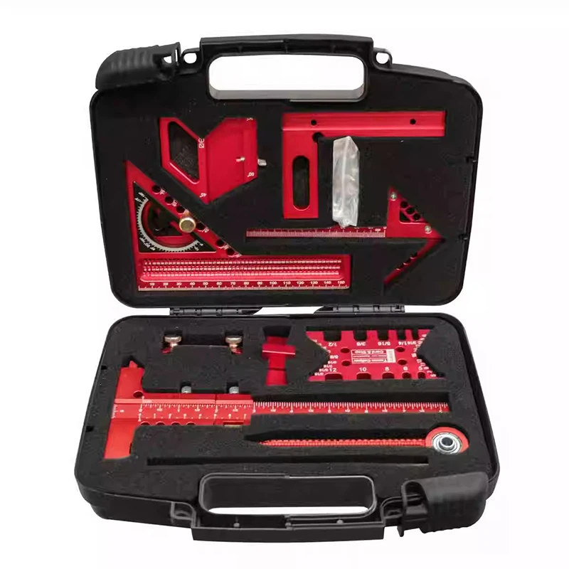 Woodworking measuring tool kit with storage box, woodworking project planning and layout board splicing auxiliary kit