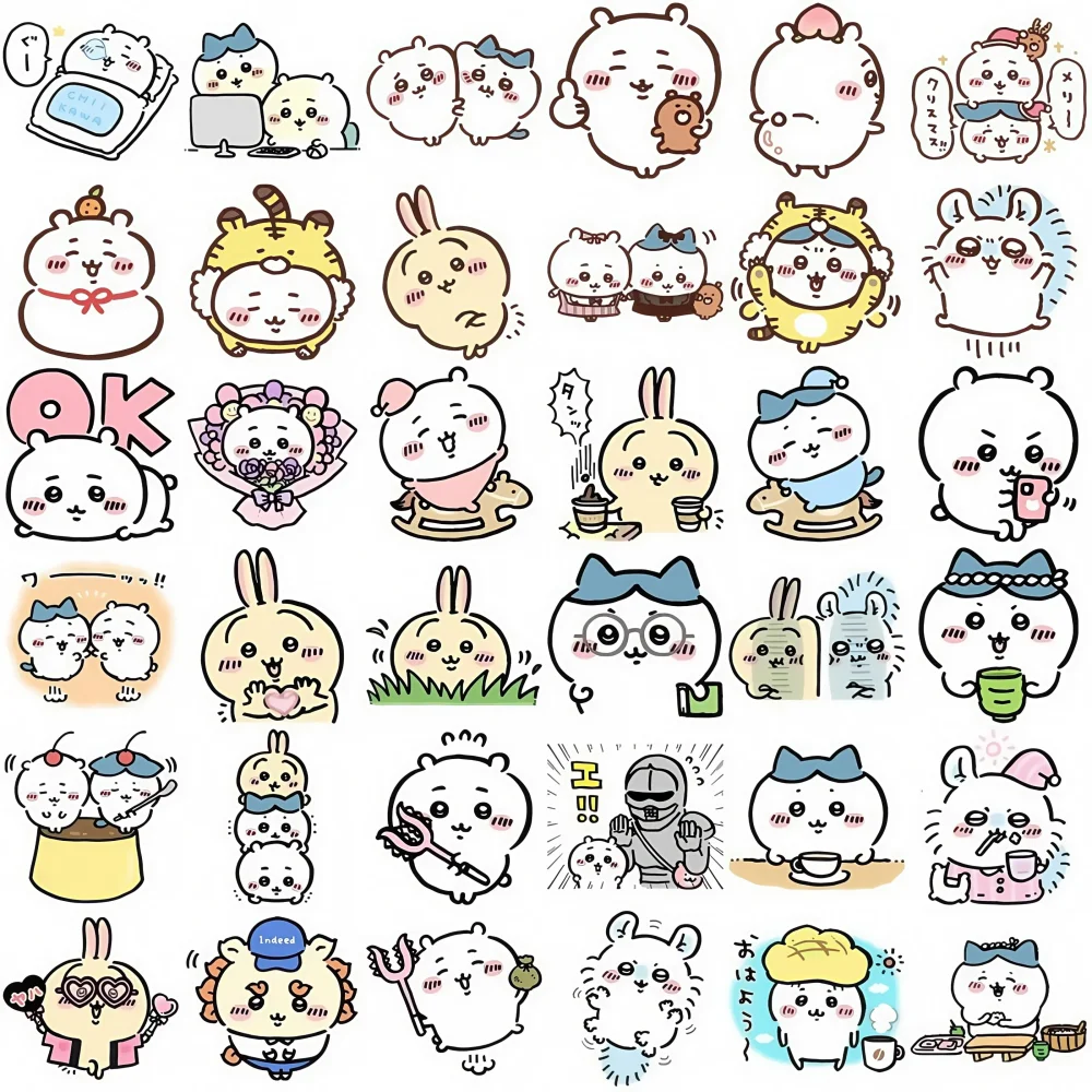 60/100 Buah Stiker Dekoratif Lucu Anime Chikawa Lucu Hachiware Usagi DIY Bagasi Ponsel Laptop Stiker Grafiti Mainan Anak-anak
