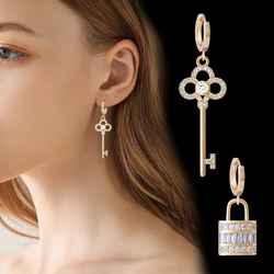 Korean Version High-end Lockable Earrings for Women's Exquisite Cubic Zirconia Key Earrings As a Valentine's Day Gift