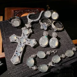 Women Crystal Clear18K Gold Plated Flower Chalcedony Zirconia Earring Necklace