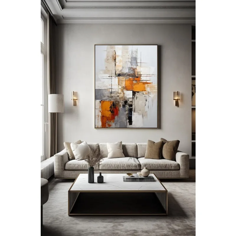 

100% ручная оранжевая абстрактная картина маслом, бежевая минималистичная картина с оранжевой текстурой, безрамное настенное холст для декора гостиной