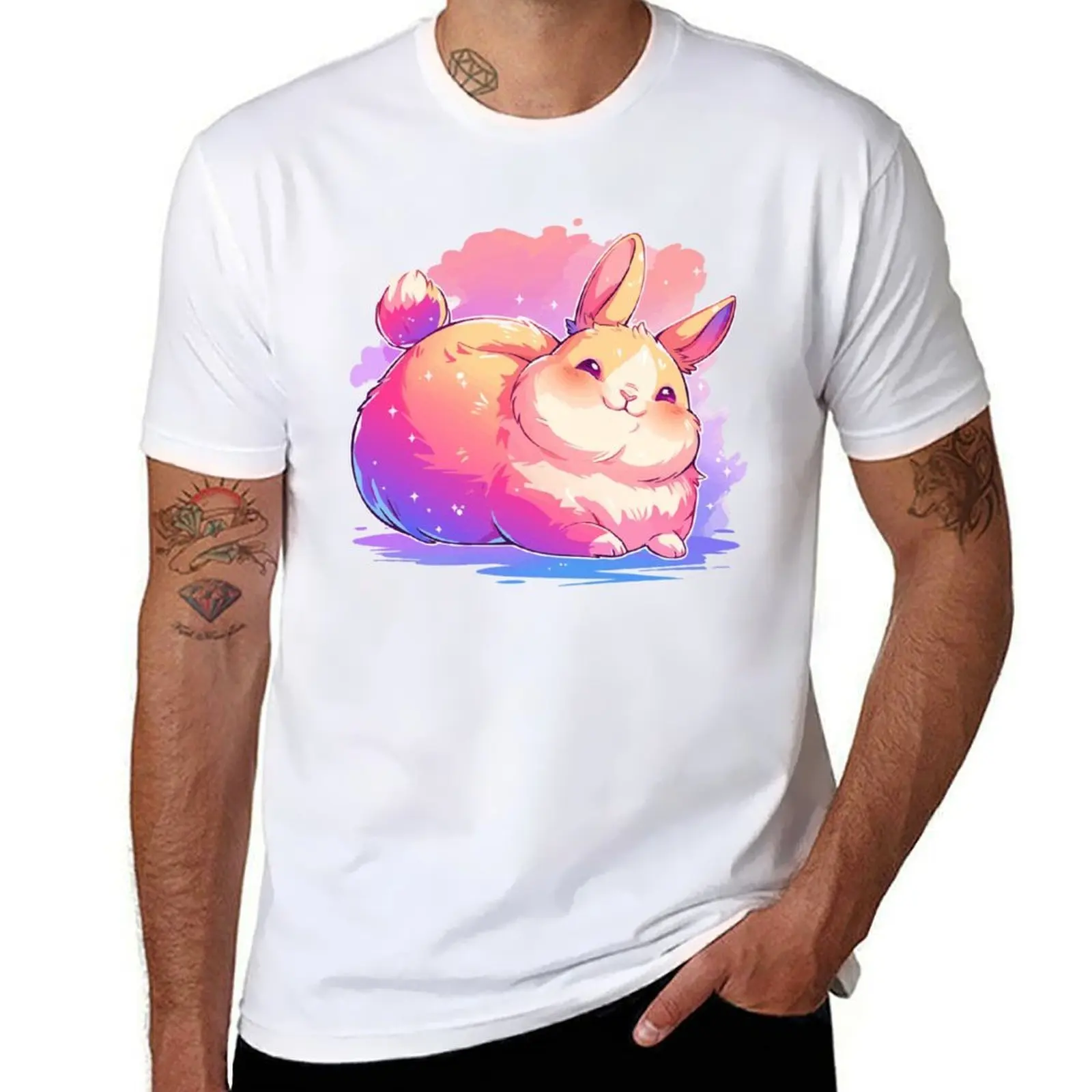 

Happy chubby bunny with vivid colors T-Shirt cotton t shirt man t shirts for man cotton funny T-Shirt