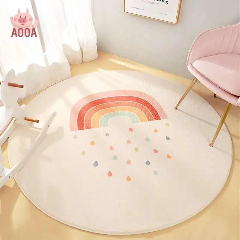 

Round Bedroom Rug For Kids Room Rainbow Fluffy Carpet Modern Living Room Hairy Nursery Play Mat For Children Plush Foot Mat