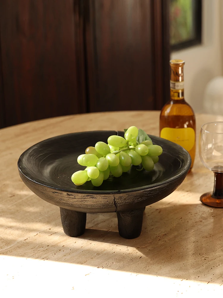 وابي سانسي أطباق فاكهه زخرفة صينية الرجعية الراتنج الأسود الخشب المتفحمة غرفة المعيشة الصينية سطح المكتب الديكور #1