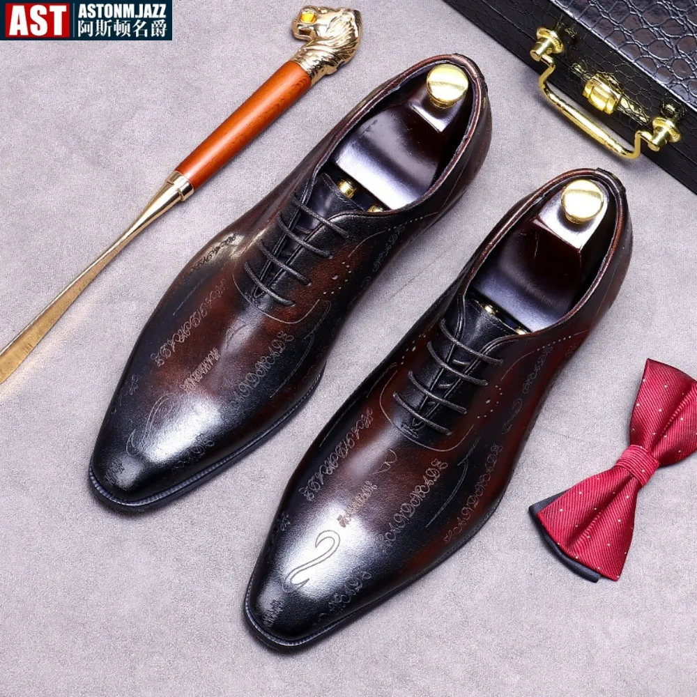 Handmade Mens Oxford Shoes Genuine leather Brogue Dress Shoes Classic Business Formal Shoes Italian leather shoes wedding shoes