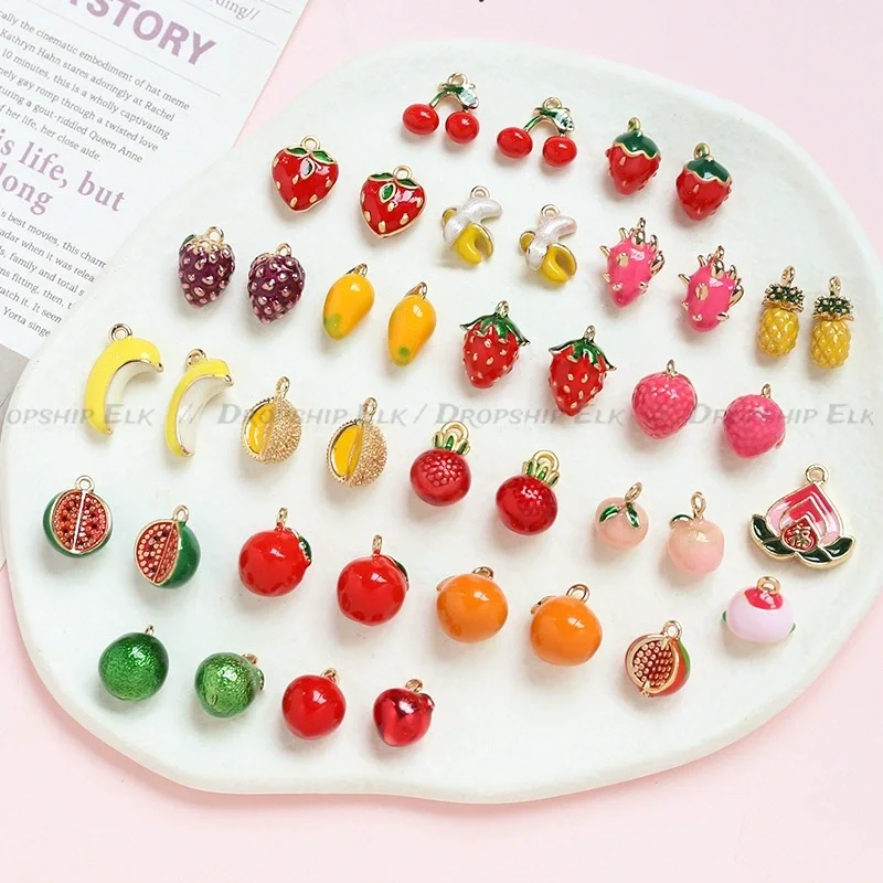 Three-Dimensional Fruit Charm Grape Peach Watermelon Alloy Oil Drop Charms for Jewelry Making Supplies DIY Earrings кулон