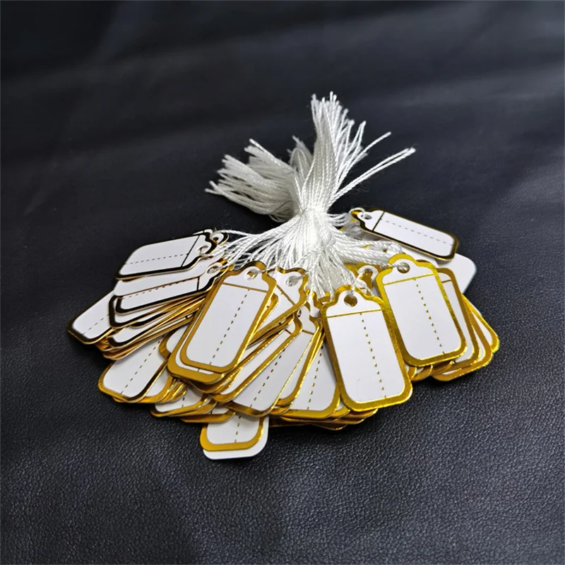 500 Pcs Jewelry Strung Pricing Price Tags with String Silver Merchandise Cloth Label Price Label