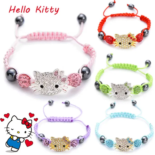 Simpatico Sanrio Hello Kitty Bracciale intrecciato alla moda colorato Cartoon Girls Semplice regalo per bambini Accessori per gioielli Adornano