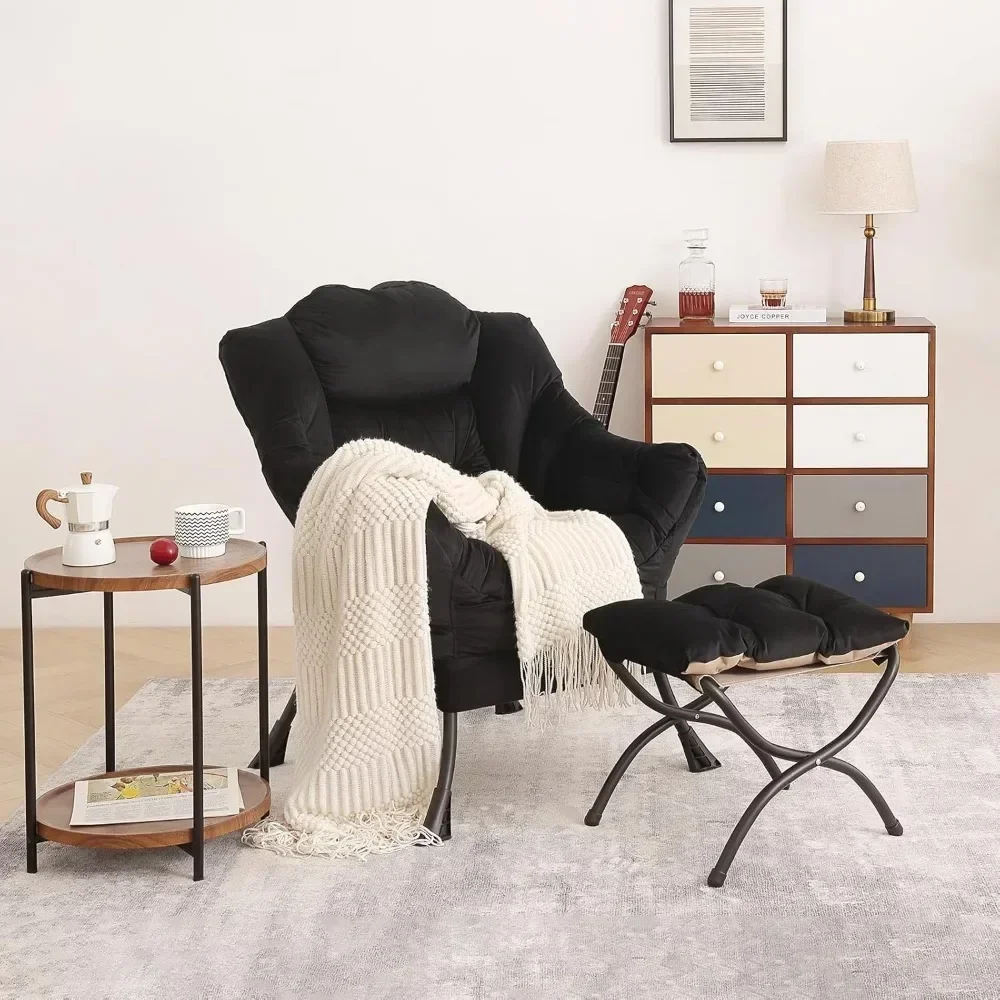 Modern Large Accent Lounge Chair, Sofá de lazer, Poltrona com otomano, Cadeira de leitura com apoio para os pés para o quarto