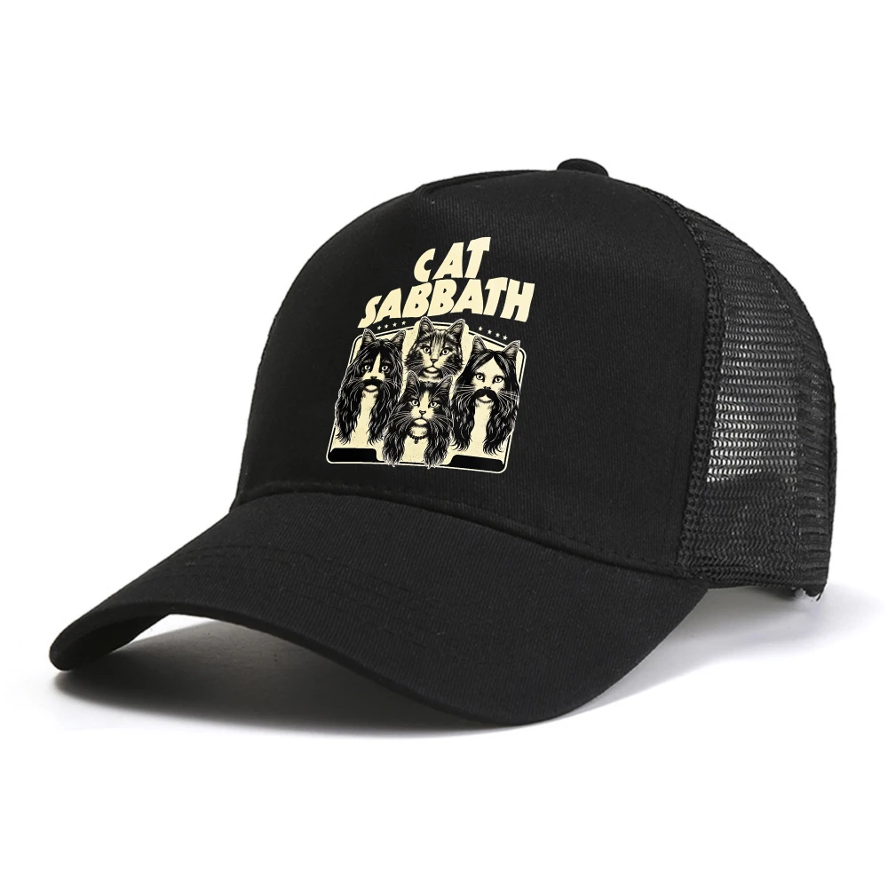 Cat Sabbath baseball cap Rock Music Humor Kitty Band hat Y2k Saying Rap Hip Hop hats sport mesh Breathable cool Trucker hats