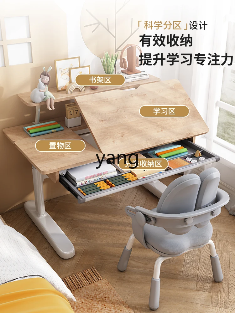 Yjq Solid Wood Children's Desk Student Household Writing Study Table School Desk and Chair Suit Writing Work Special Adjustable