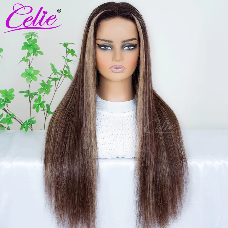 Celie 6×5 Balayage Highlight Glueless Wig Pre-bleached Knots Straight & Body Wave Wig Ready To Go Pre Plucked Human Hair Wigs