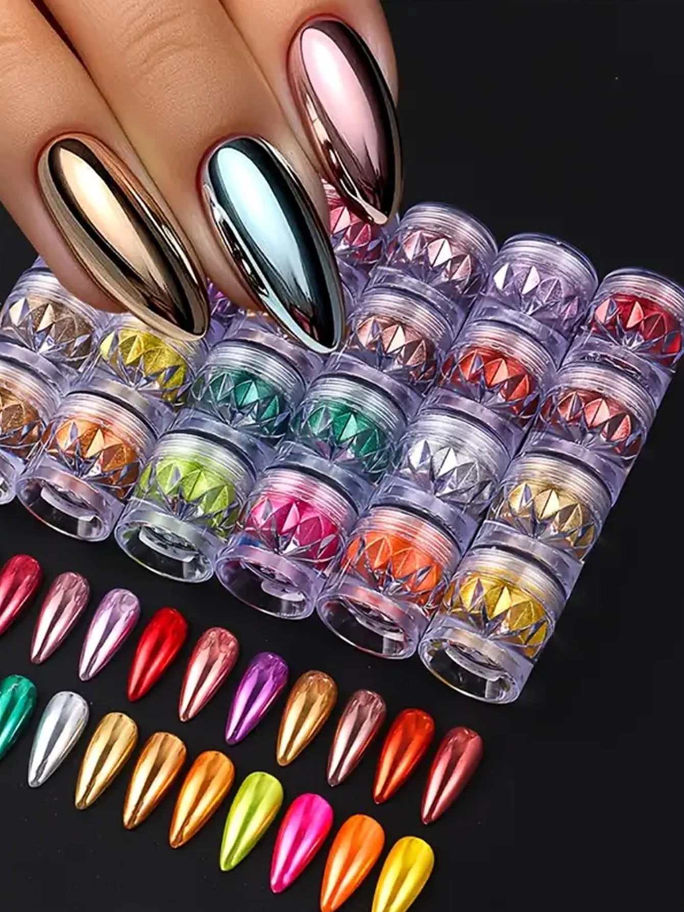 24pcs high diamond bottle magic mirror powder metal chrome magic mirror fluorescent nail powder multi-function multi-effect soak
