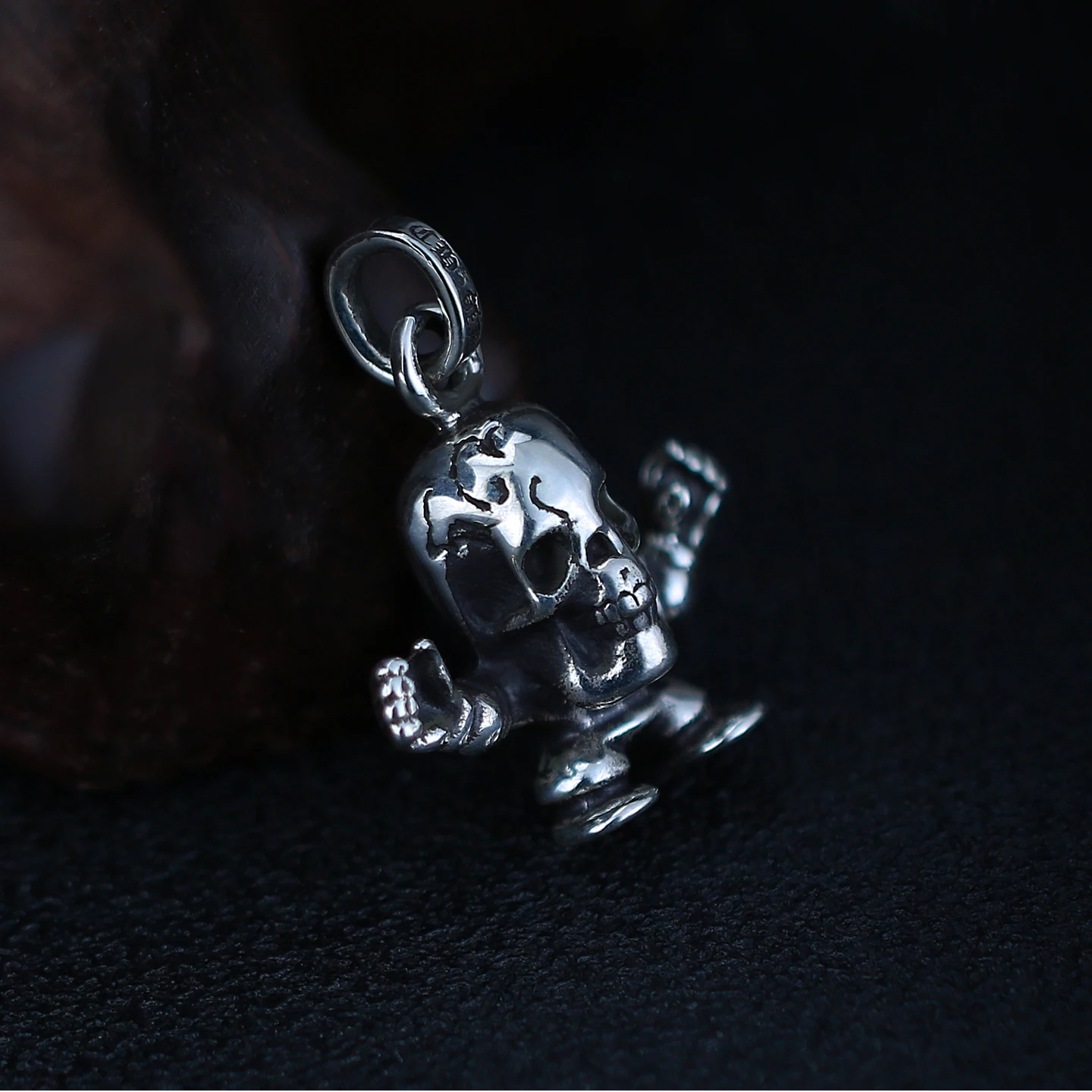 

S925 Sterling Silver Standing Skull Dwarf Pendant for Men, Vintage Solid Pendant, Punk American Style Single Pendant