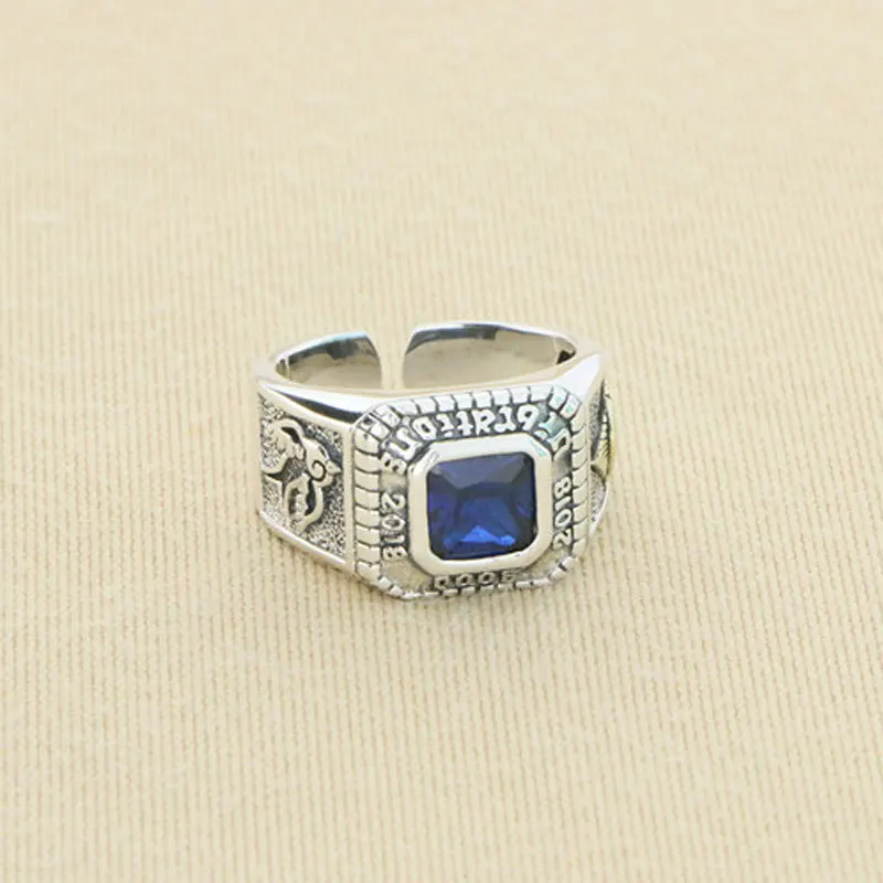 

American Retro God's Eye Ring, Boys' Trendy Brand, Advanced and Personalized Pure Silver Cool Style Sapphire Ring