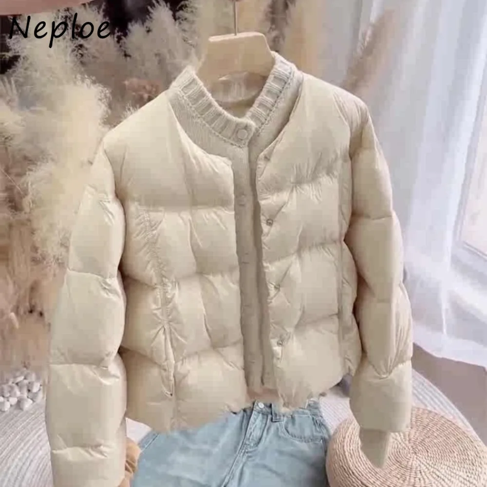 

Neploe Minority Simple Office Lady Small Fragrance Parkas Fake Two Pieces Patchwork Short Pull Femme Thin Warm All-match Coat
