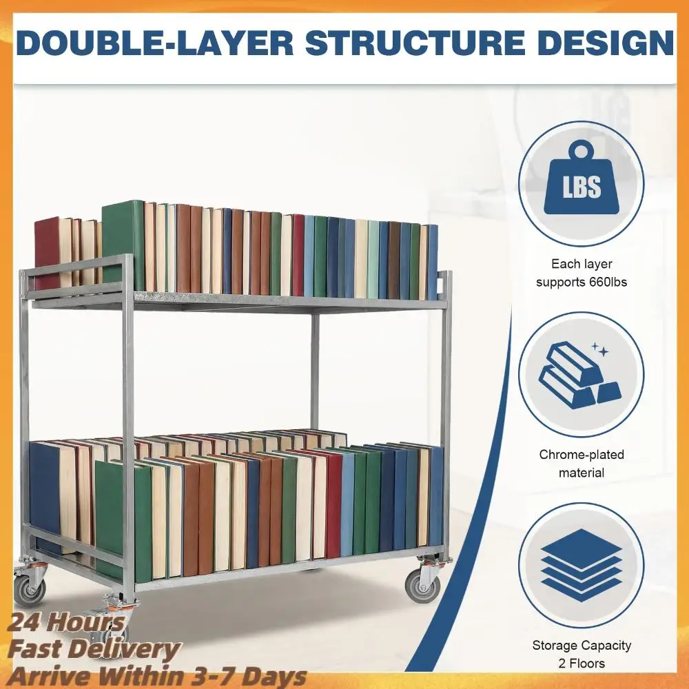 

2 Shelf Rolling Cart Trolley Serving Cart with Wheels 660lbs Capacity with Handle for Warehouse/Garage/Cleaning/Manufacturing