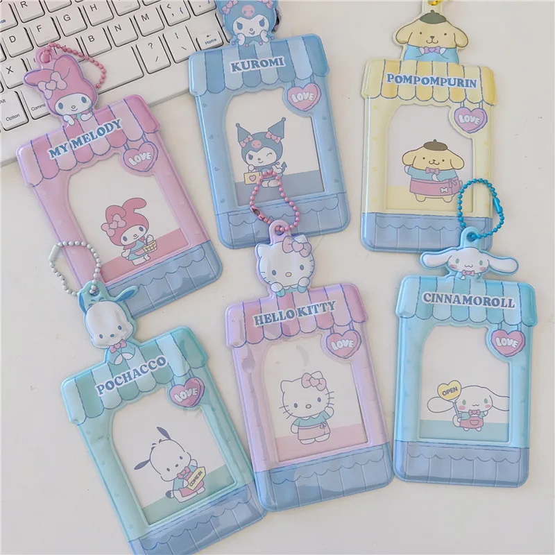 Kawaii Sanrio Kuromi Cinnamoroll Pochacco Card Holder Anime Backpack Pendant Bus Card Meal Card Idol Small Card Protective Case