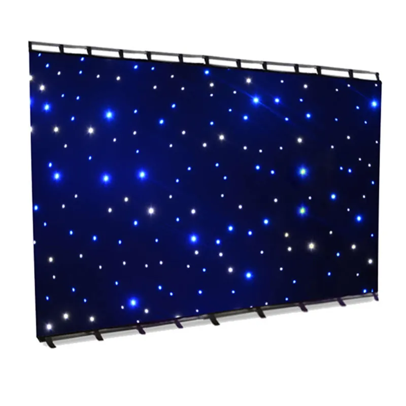 3X6M Blue-White Color LED Star Curtain Party Decoration Stage Backdrop Cloth With DMX512 Lighting Controller For Wedding Event