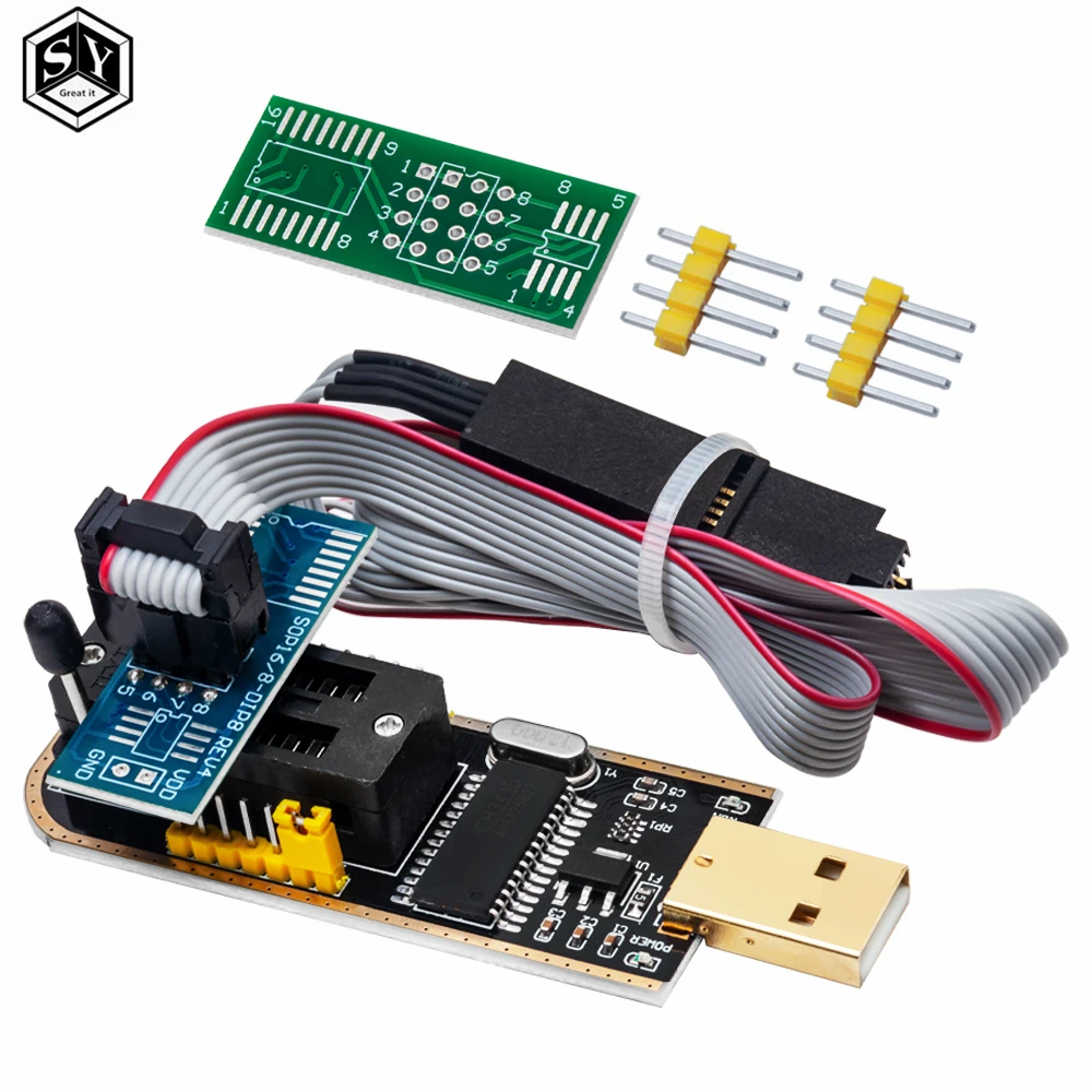 CH341A 24 25 Series EEPROM BIOS USB Programmer Module + SOIC8 SOP8 Test Clip for EEPROM 93CXX 25CXX 24CXX