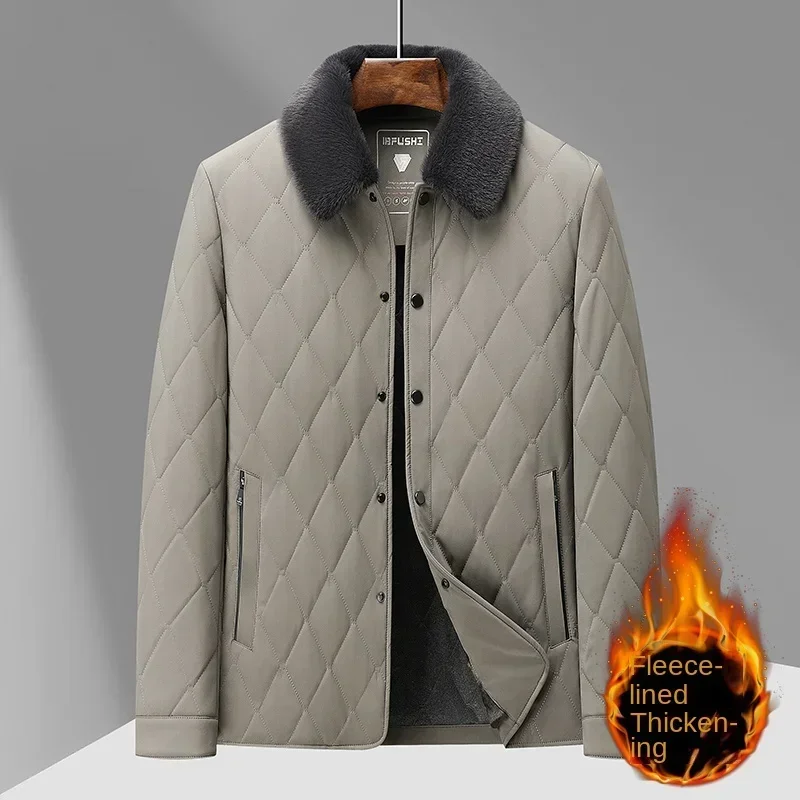 Men's Mulberry Silk Cotton Jacket With Detachable Fur Collar 2024 Winter Lapel Plus Velvet Thickened Jack Casual Coat