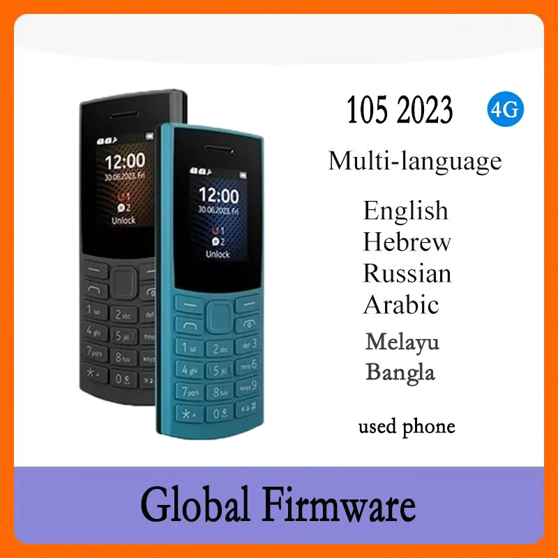 Teléfono Móvil Finlandés 105 2023, 4G, Doble SIM, Pantalla de 1.8'', Bluetooth 5.0, Radio FM, Grabación de Llamadas, Teclado Hebreo