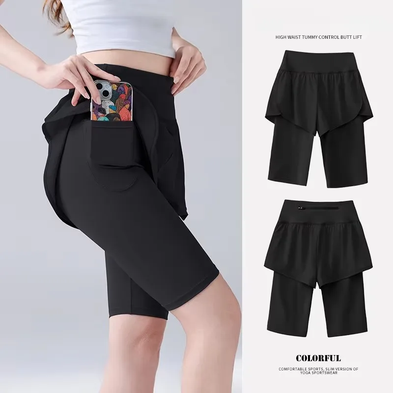 Women's High-Waist Summer Thin Five-Quarter Yoga Pants Abdomen Lifting Shorts for Fitness Sports Cycling Running Outerwear