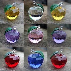 Crystal Glass Apple Figurine Paperweight Enameled Green Leaves Apples Statue Collectible Crafts Table Decoration 1.5 Inches