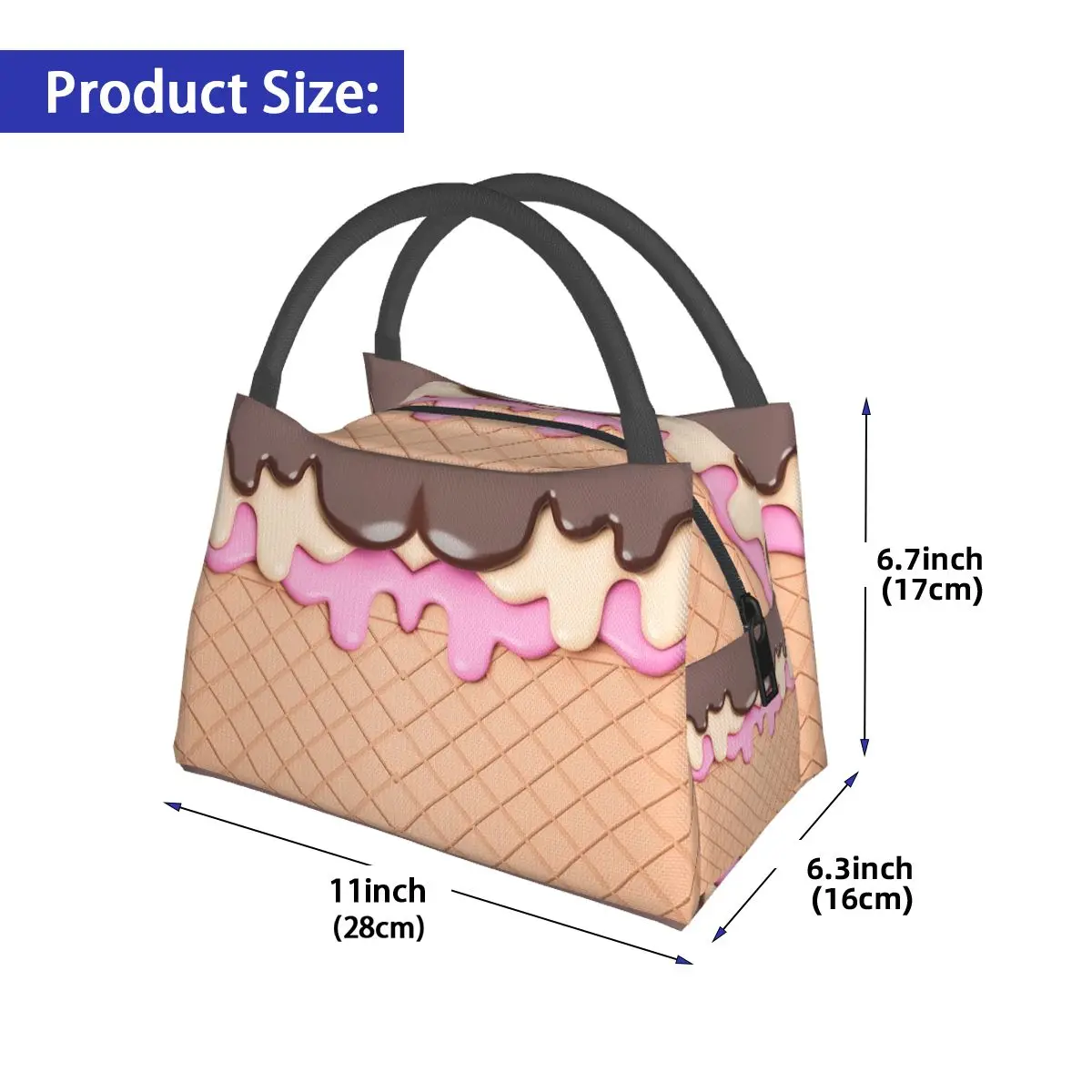 Strawberry Ice Cream Insulated Lunch Bag for Women Children Portable Food Boxes Thermal Lunch Box Tote