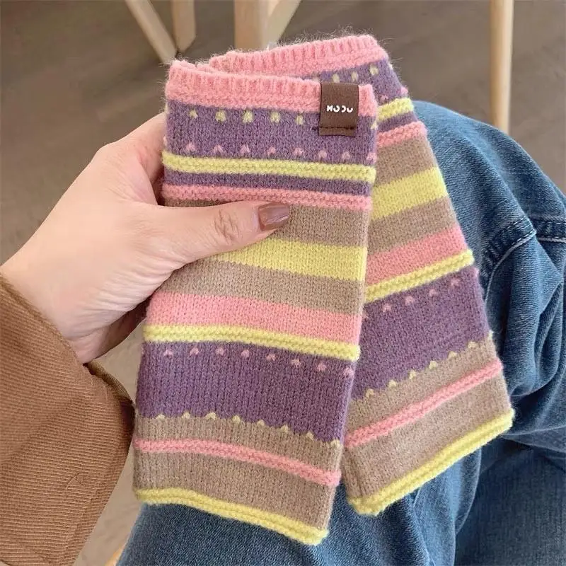 

Colored Yarn Fingerless Gloves Y2K Knitting Arm Sleeves Soft Girls Anime Clothes Half Finger Warm Mittens Knitted Glove Mittens