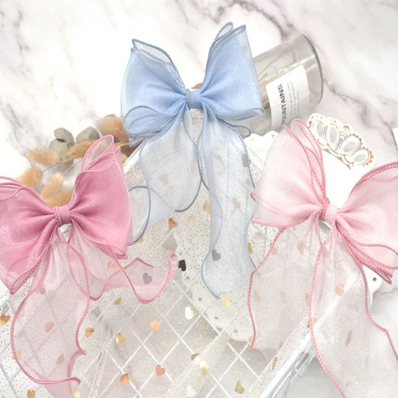 Baby Girls Hairpin Cute Elegant Mesh lLace Bowknot Ribbon Clips With Tassel Decoration Hair Accessories For Party Performance