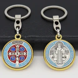 2pcs Saint Benedict Medallion Keychain Catholic San Benito Pendant Jesus Religious Metal Jewelry Accessories for Bag Gift