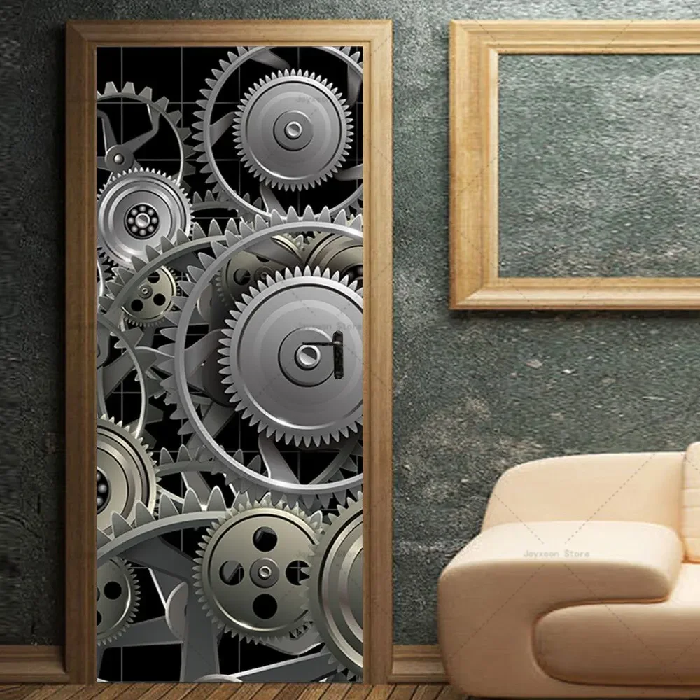 3D Realistic Iron Door Sticker Vinyl PVC Waterproof Material Self-adhesive Renovation Bedroom Old Door Posters and Door Stickers