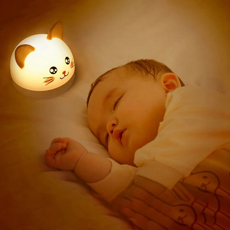 Cute Cat Alarm Clock For Children With 3 Colors LED Lamp Timer Snooze Rechargeable Night Light Kids Gifts