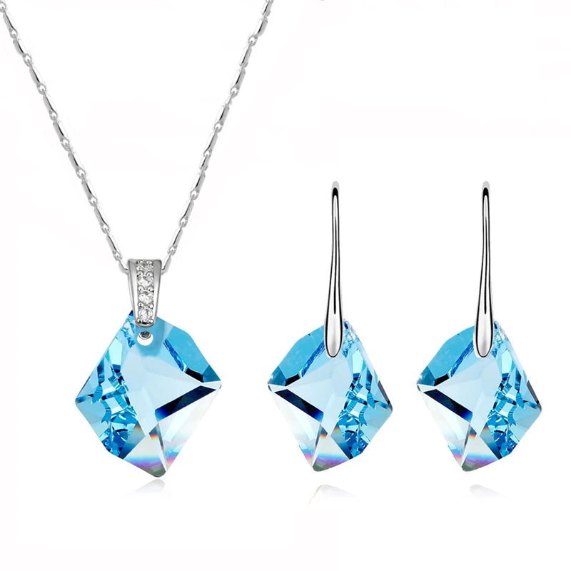 Wedding Jewelry Sets Crystal from Austria Geometric Pendant Necklace Drop Earrings For Women Friends Quality Accessories