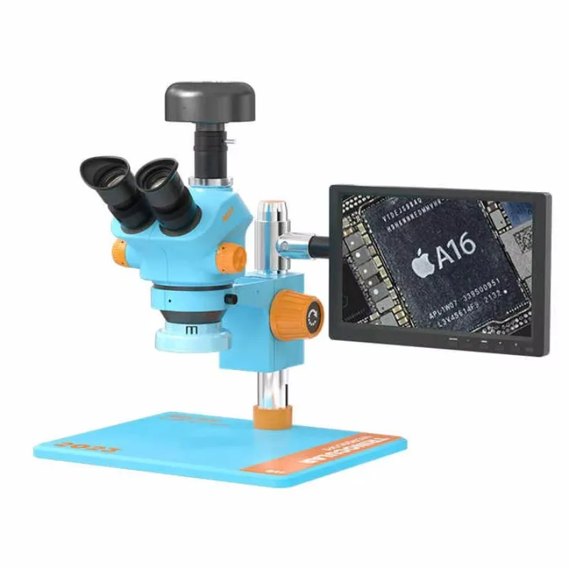 Microscopio estéreo Trinocular HD RELIFE RL-M5T-B11 + fuente de luz RL-033D + adaptador de 0,5 CTV + cámara HD 4K con Control táctil M-17