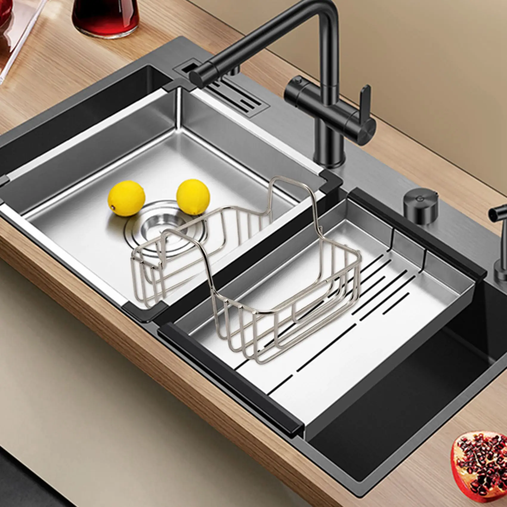 Kitchen Gadget Double Sink Inner Hanger Dishwasher Sponge Steel Ball Stainless Steel Storage Rack Fruit Rack