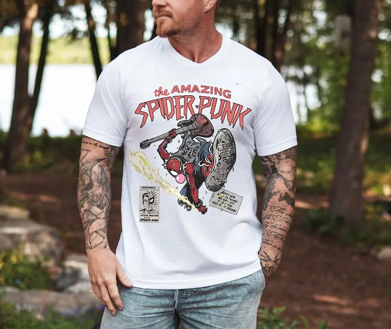 تي شيرت Spider-Punk المذهل قميص Spider Punk قمصان Spiderman قمصان Punk Hero