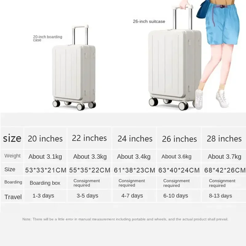 Front Opening Suitcase Women Cabin Luggage Case with Phone Holder USB Charging Port Suitcases on Wheels Men Trolley Case 20\'\'