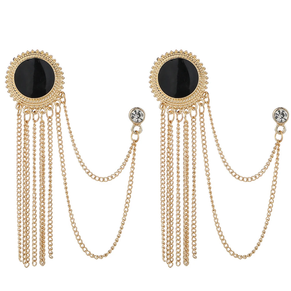 

2PCS Men Brooch Alloy Black Shirt Collar Pin Tassel Brooch Lightweight Durable Decorative Ornaments Party Accessories